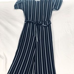 Navy and White Striped Front Tie Jumpsuit